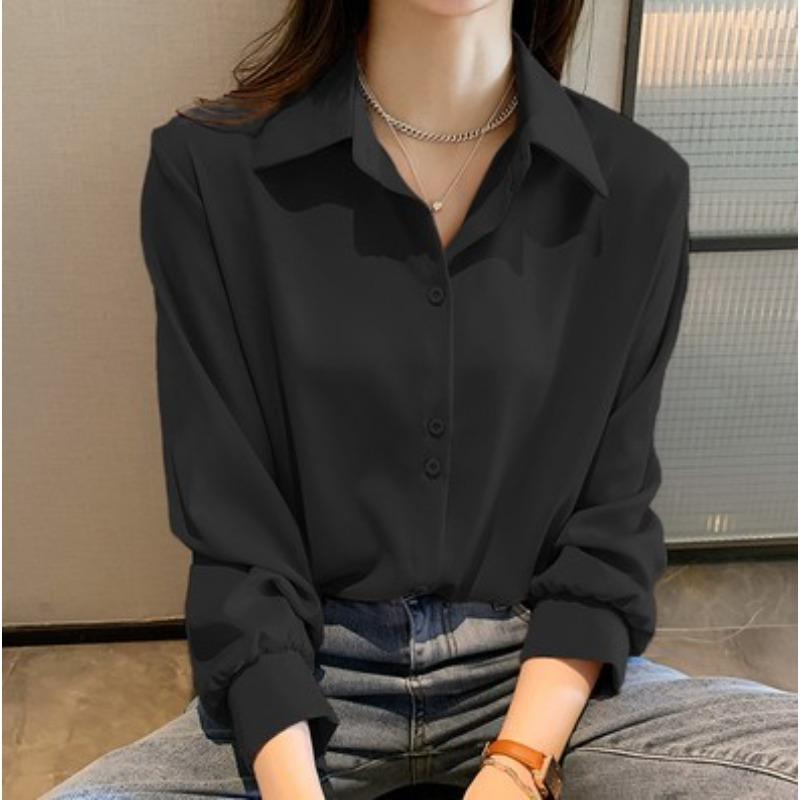 Chiffon Shirt Women's Spring and Autumn Fashion Tops Professional Temperament Draped Long-sleeved Shirt