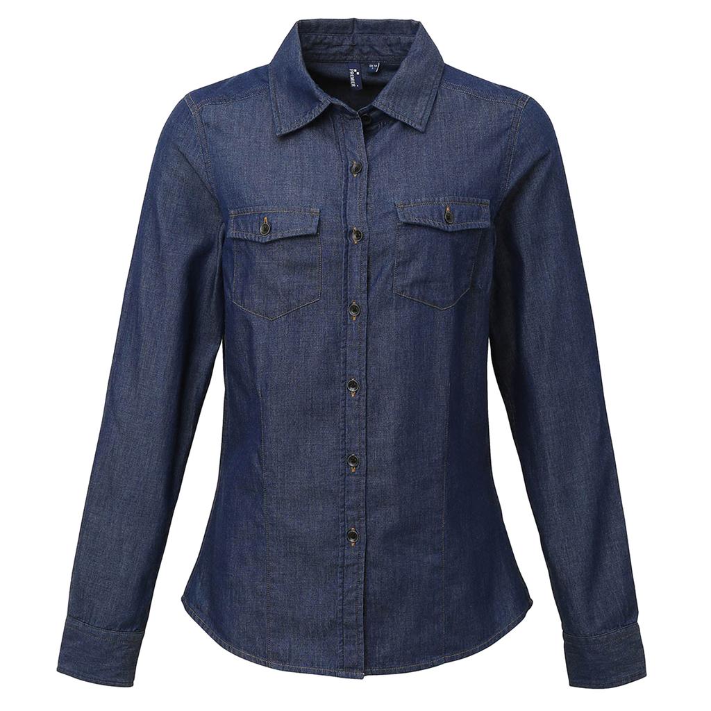 Premier Womens/Ladies Jeans Stitch Long Sleeve Denim Shirt