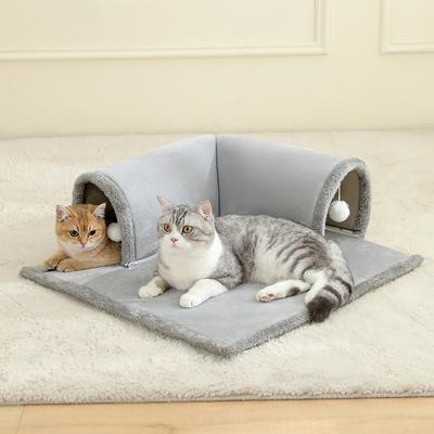 Уютная кошачья кровать с туннелем для домашних кошек Многофункциональная кошачья кровать-туннель с подвесными шариками Кошачья кровать с туннелем