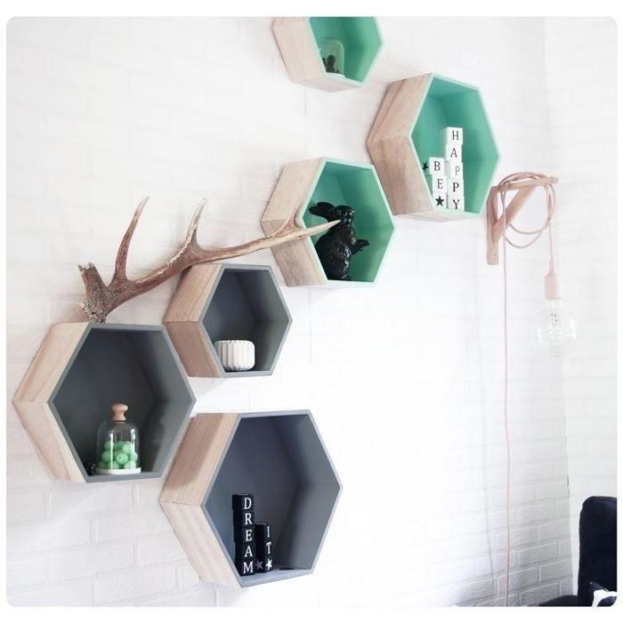 3 étagères hexagone en bois