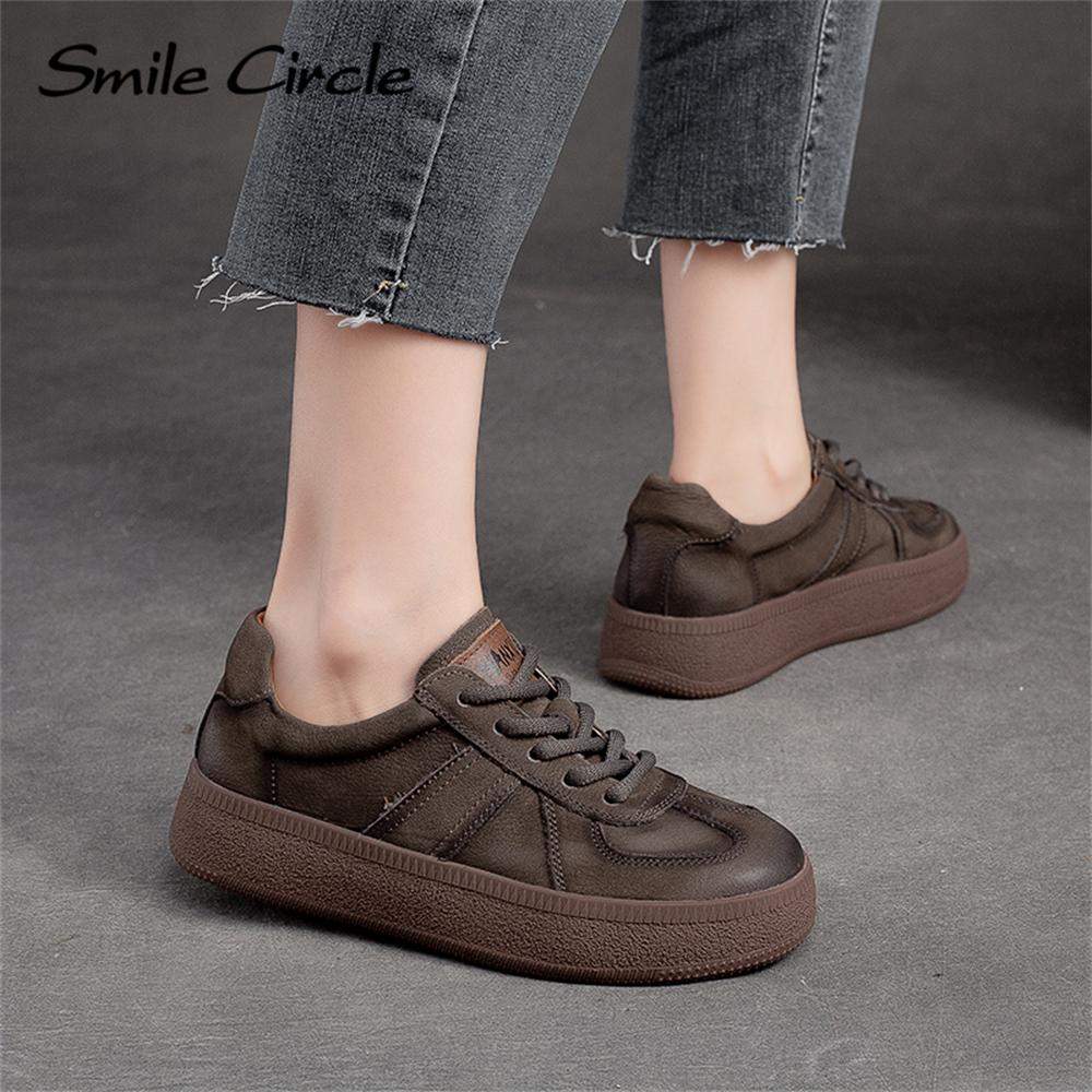 Женские кроссовки из натуральной кожи, низкие туфли на плоской подошве с круглым носком, модная удобная женская повседневная обувь