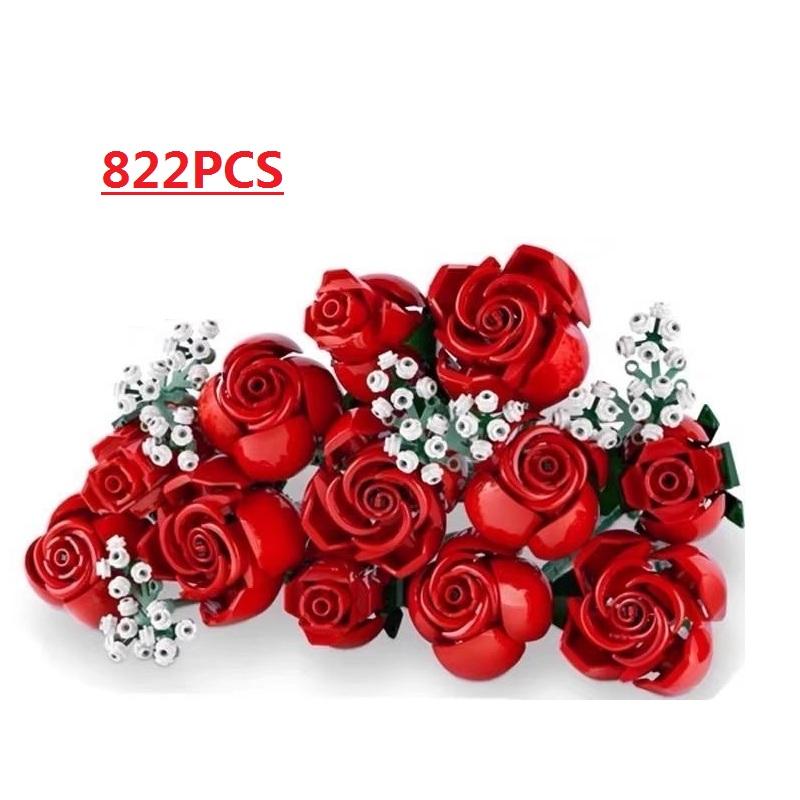 Plastic Blocks Simulation Flowers Building Bricks Eternal Plant Preserved Rose Artificial Bamboo Adult Toy Mom Gift Girl Present
