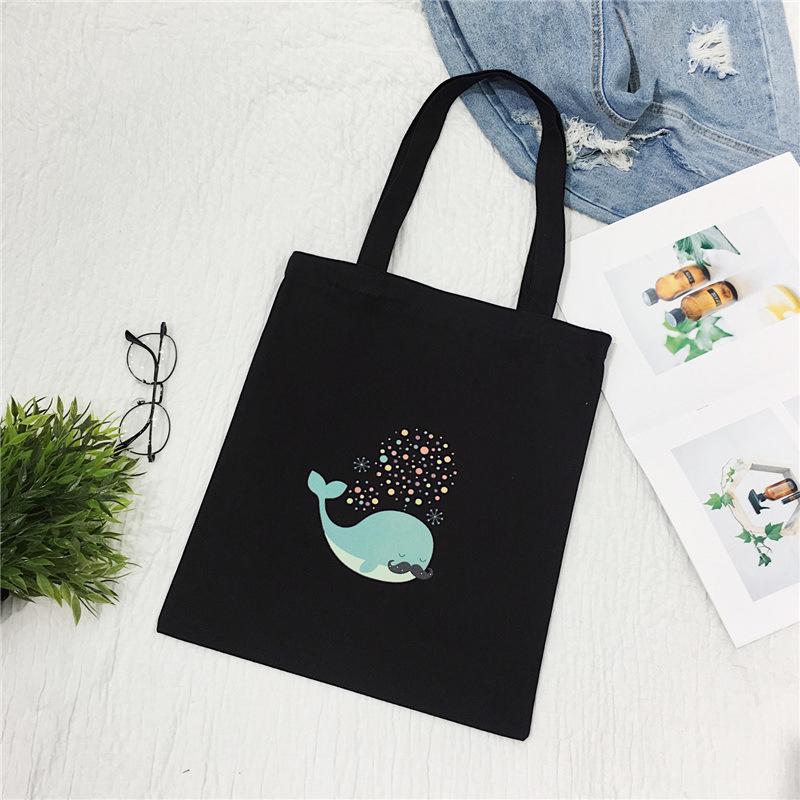 Cartoon Canvas Bag Women's Shoulder New Student Literary Printed Cloth Bag Handbag Simple Large-capacity Shopping Bag