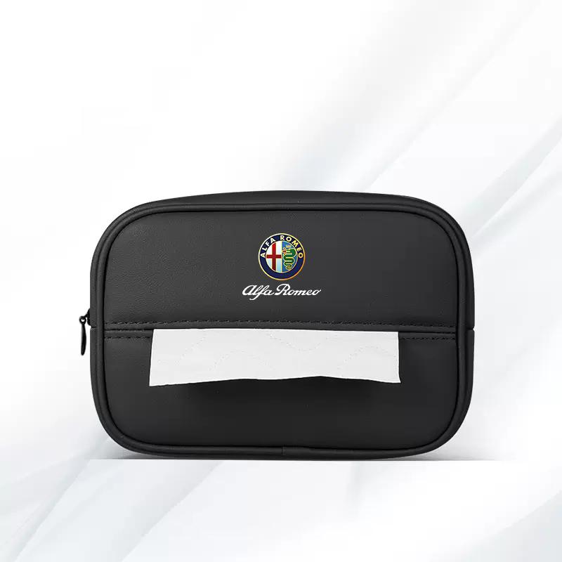 YUPR7 Car Tissue Box Holder Leather Car Armrest Napkin Case Sun Visor Backseat Bag For Alfa Romeo 4C 159 166 Spider Giulia 156 147 GT