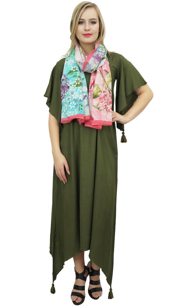 Bimba Women's Sleeve Black Asymmetrical Hem Maxi Dress with Scarf-14