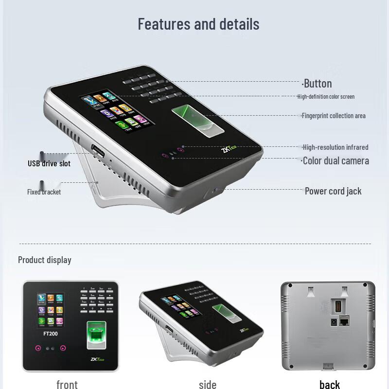 ZKTECO Smart Face & Fingerprint Time Attendance Machine CN plug (adapter included)