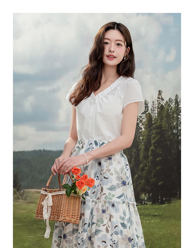 Lagogo Lago Valley New V-neck Versatile Commuting Elegant Shirt for Women