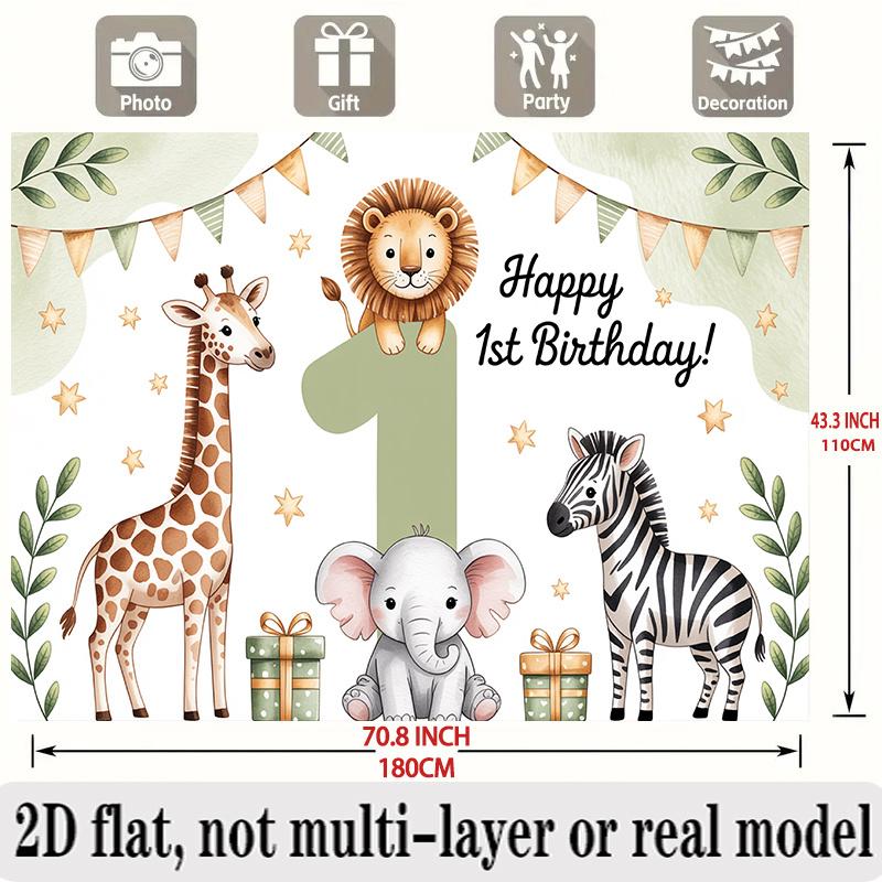 Party Backdrop Flat Banners Lion Elephant Giraffe Zebra First Celebrations Wedding Photo Booth Background Front Door Decor