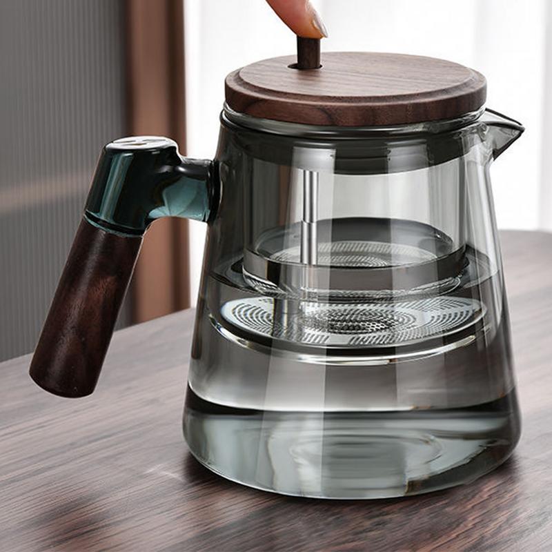 Enchanti Чайник Фильтр-пресс Чайник с ситечком 750 мл Чайник с деревянной ручкой Стеклянный чайник для разделения воды для чая