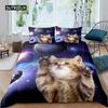 Комплект постельного белья Galaxy Cat из микрофибры Universe Galaxy, комплект постельного белья, милый котенок, чехол для одеяла, космические планеты, чехол для пододеяльника