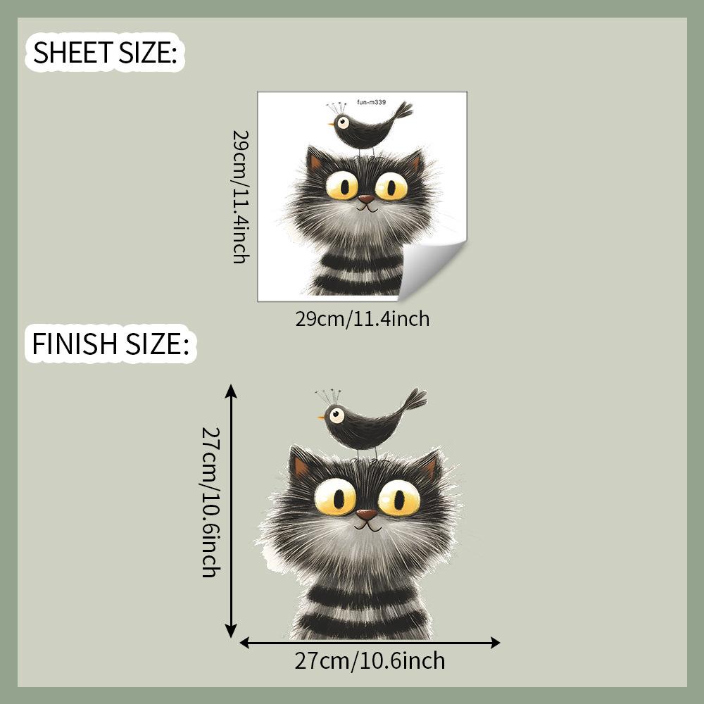 Cartoon Gray Cat and Bird Toilet Seat Sticker Bathroom Decor Playful Removable Waterproof Decal