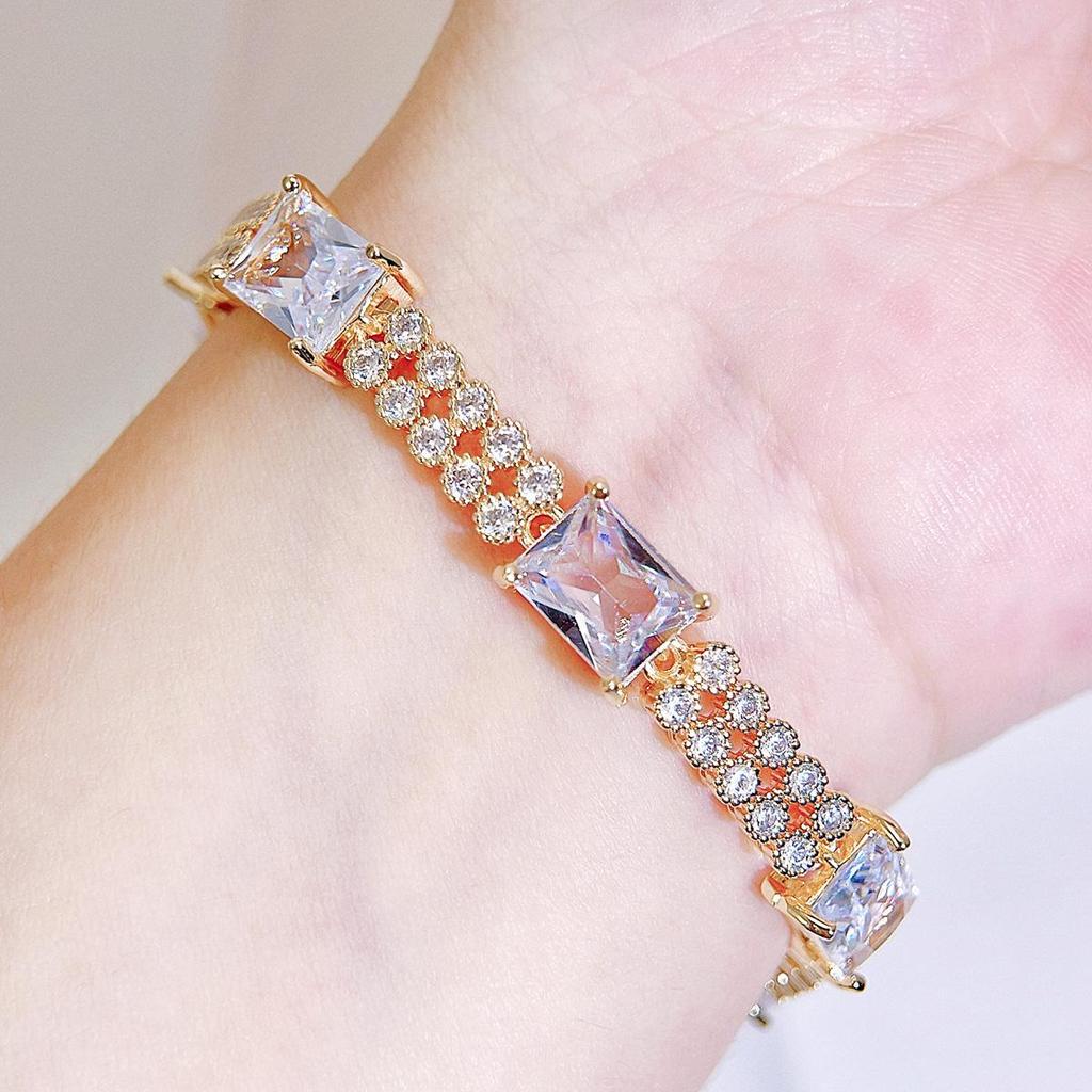 WWJ Fashion Golden Hollow Square Tennis Bracelet Shiny Zircon Lady Simple Party All-Match Jewelry Hand Accessories
