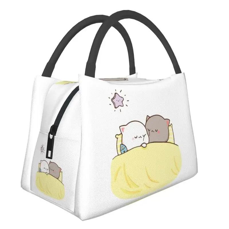 Kawaii Mochi Cat Peach And Goma Thermal Insulated Lunch Bags Women Resuable Lunch Tote for Outdoor Picnic Storage Meal Food Box