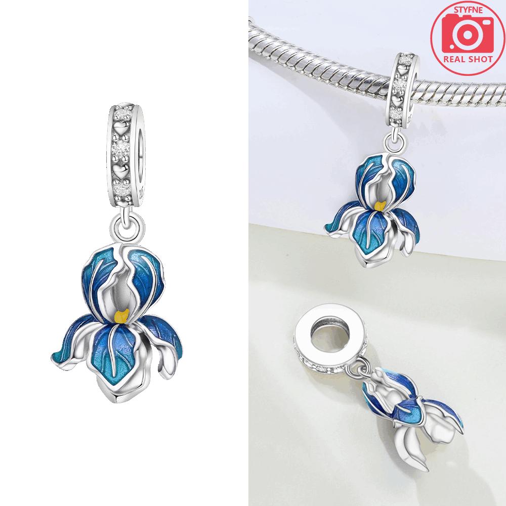 Оригинальные шармы медно-розовый цвет вишни и подвеска-бусина с голубой орхидеей подходят для браслета женские украшения изящный аксессуар подарок своими руками