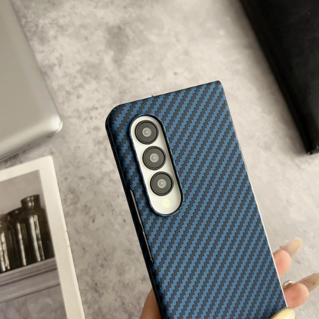 For Samsung Galaxy Z Fold3 5G Magnetic Case Carbon Fiber Texture PC Phone Cover with Screen Protector