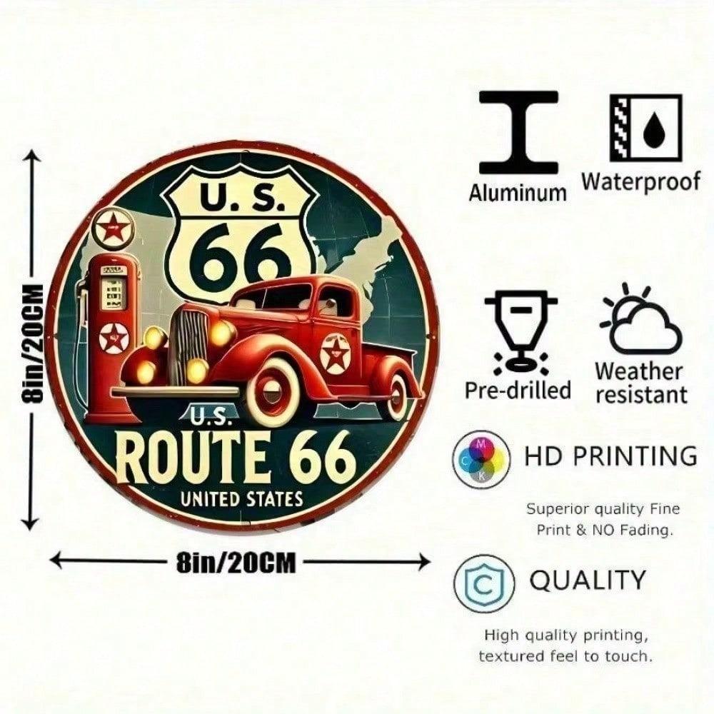 Винтажная жестяная металлическая табличка Route 66 8x8 дюймов Декор стен в стиле Americana Ретро Мужская берлога Гаражное искусство