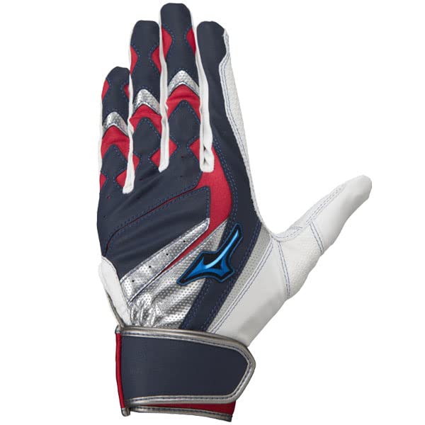 Mizuno Baseball Batting WILLDRIVE MIZUNO Navy x Red x Size M Gloves, BLUE, Ambidextrous, 1EJEA245, (14), Silver, Ambidextrous, (24-25cm)