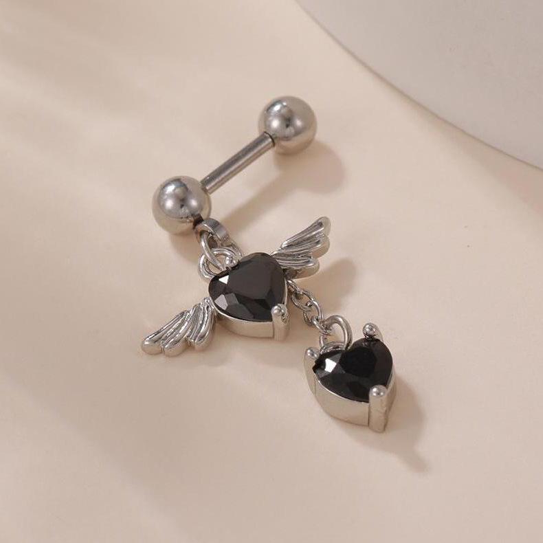 Простые серьги в форме сердечек с крыльями ангела, подвеска из нержавеющей стали с кисточками, женское пирсинговое кольцо для пупка