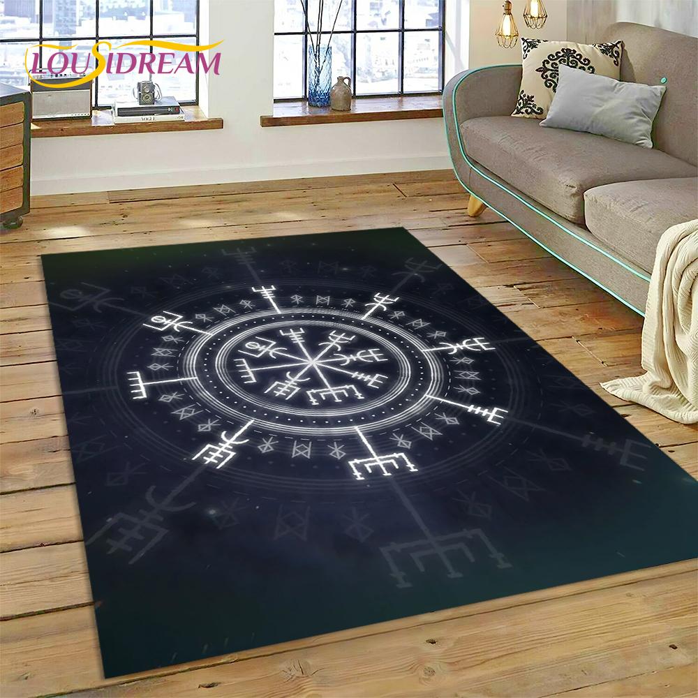 3D Nordic Viking Mythology Symbols Odin Cartoon Area Rug Large,Carpet for Home Living Room Sofa Doormat Decor,Non-slip Floor Mat