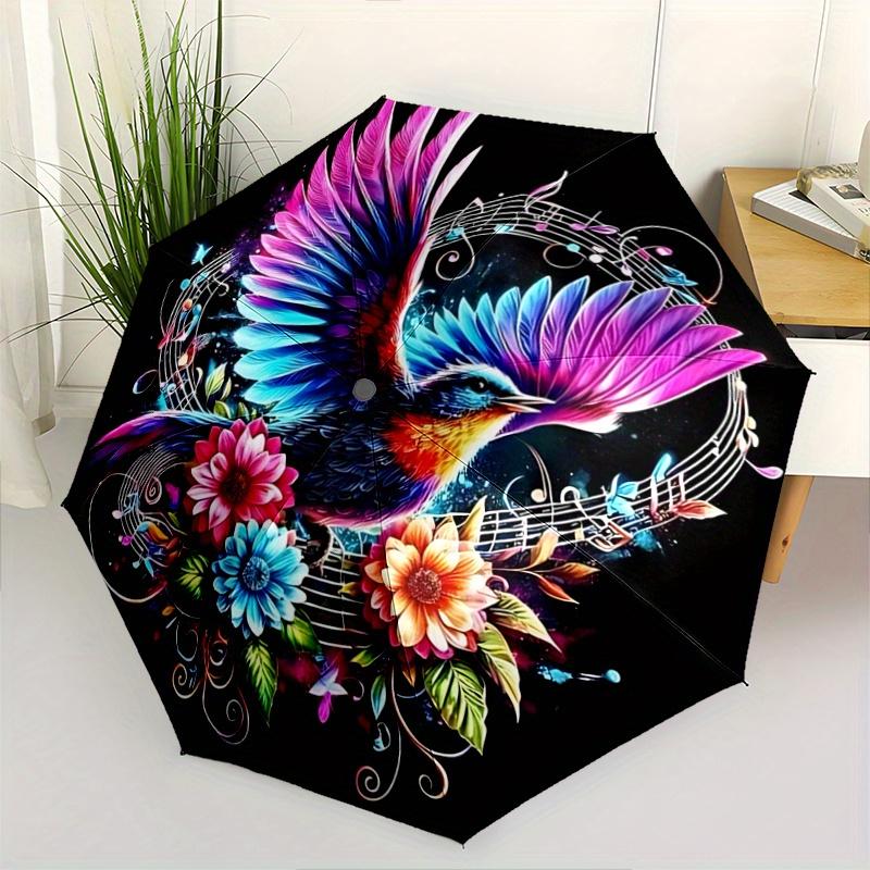 1pc Colorful Bird in Flight Durable Cartoon Folding Umbrella,Compact Umbrella for Men and Women, Suitable for Travel or Daily Use.A077