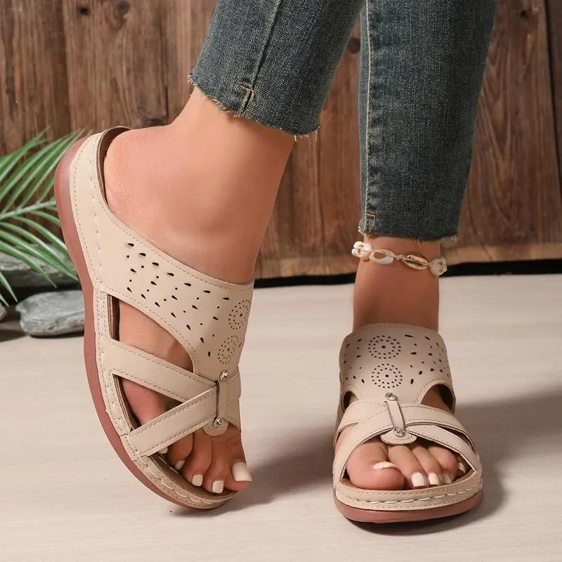 Shoes Female  Open Toe Women's Slippers Outdoor Casual Slippers Women Round Toe Rivet Wedges Plus Size Women's Sandals