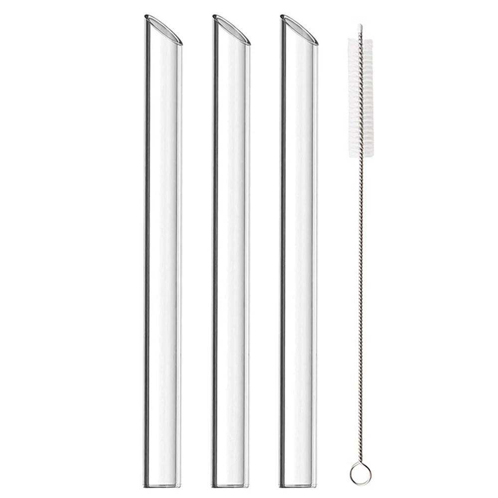 12mm High Borosilicate Glass Straw 4Pcs Reusable Eco Friendly Drinking Straws Set Bubble Tea Smoothies Bar Accessories