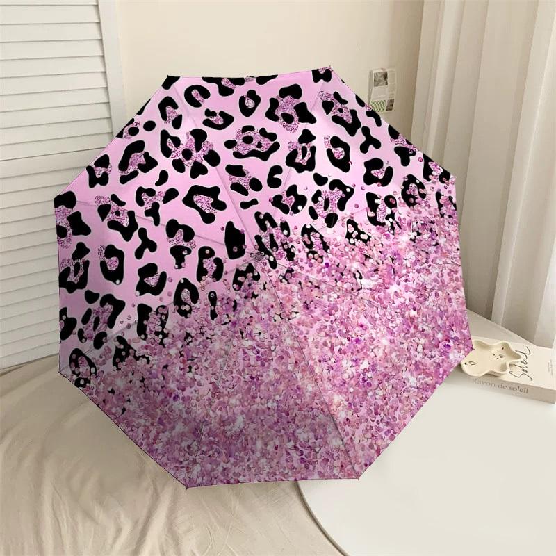 1PC Leopard print Glitter Umbrella-9-Rib Reinforced, Automatic Open, Lightweight & Durable, Cute Fashion Accessory for Outdoor-P0769