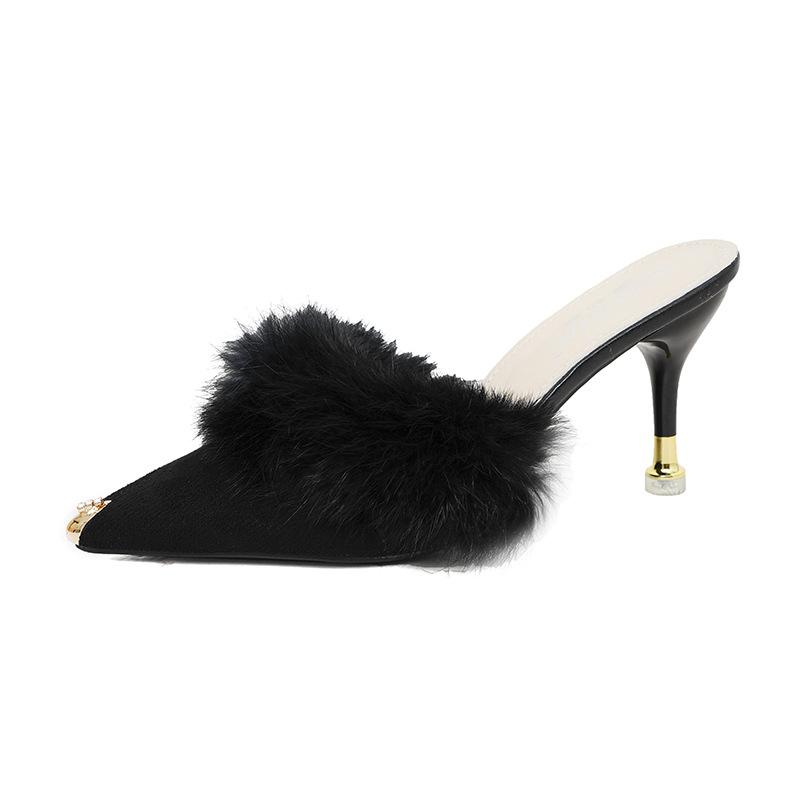 2024 весна новые босоножки на высоком каблуке Mao Mao модная одежда новые заостренные носы тонкий каблук сумка голова Muller полутапочки женские