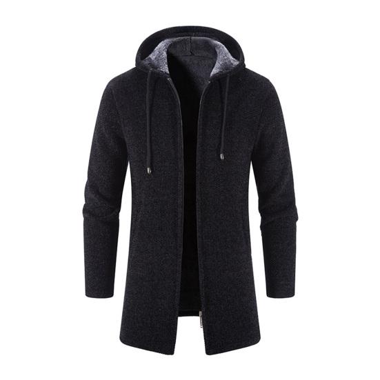 Мужское трикотажное пальто с капюшоном, завязками на шнурке, с длинным рукавом, однотонная куртка с застежкой-молнией