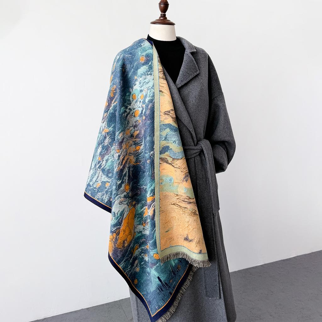 Color Vintage Print Thick Imitation Cashmere Scarf Women Men Winter Warm Scarves Travel Shawl Bufanda Echarpe Blanket Wraps