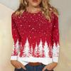Women's Fashion Casual Christmas Printed Round Neck Long Sleeve Pullover Top