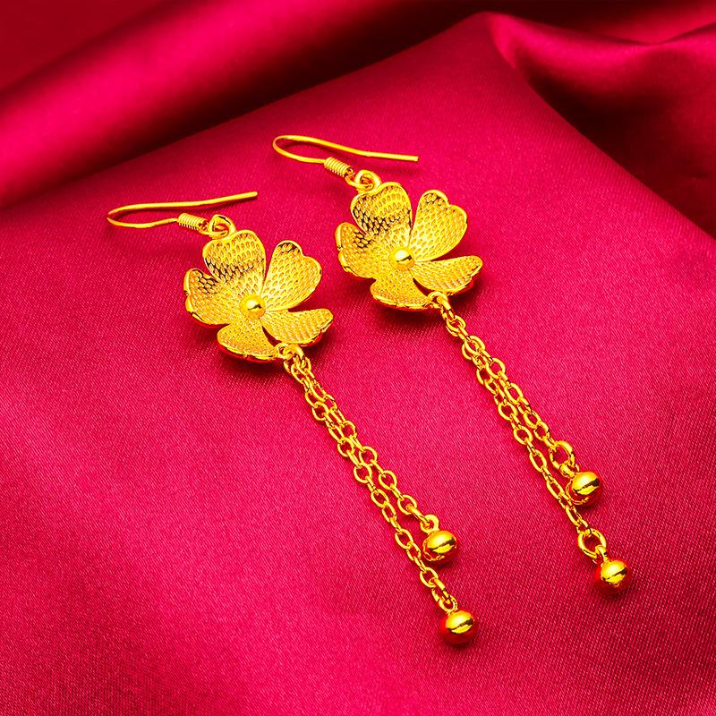 Plated Girls Fashion Sand Gold Lotus Women's Ear Hook Flower Tassel Earrings