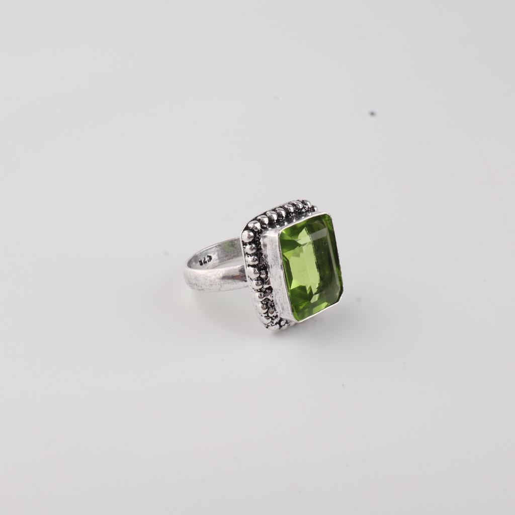 Зеленый Перидот Драгоценный камень 925 Стерлинговое серебро Ювелирные изделия ручной работы Стильное кольцо для свадьбы RR-74-7