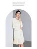 Beige French Style Pleated Long Sleeve Dress for Women - 2025 Elegant Slimming Design