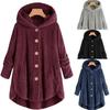 Women Plus Size Button Plush Tops Hooded Loose Cardigan Wool Coat Winter Jacket
