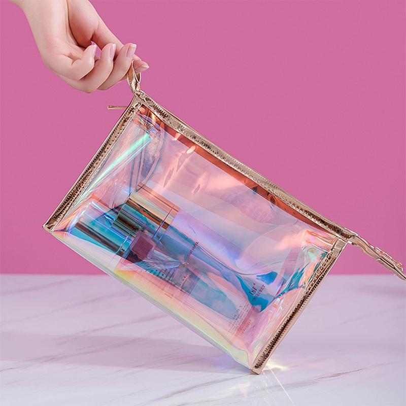 Colorful Holographic Women Cosmetic Bag Tpu Clear Makeup Beauty Organizer Pouch