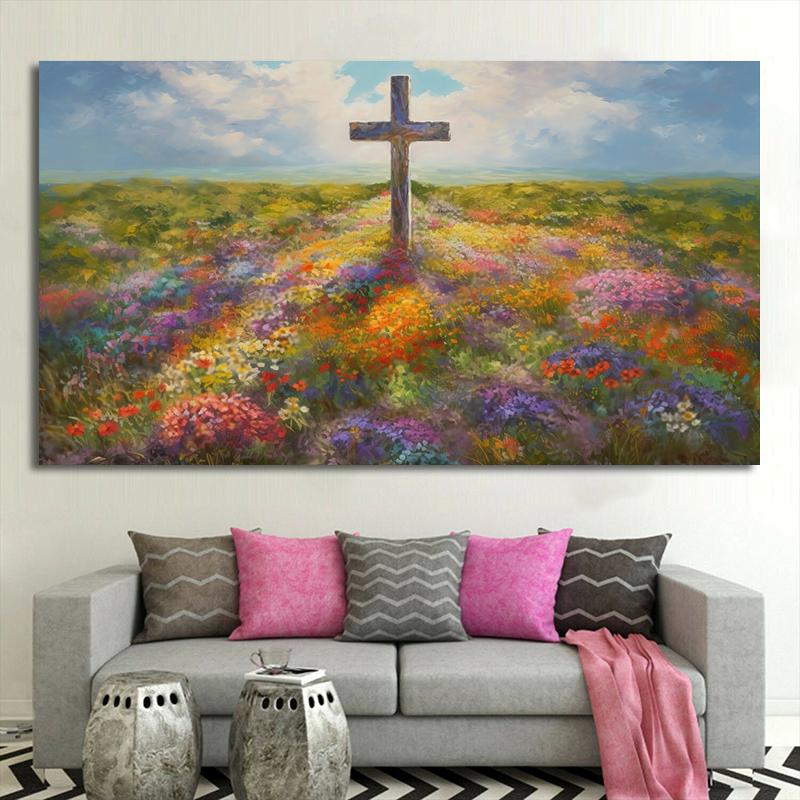 Абстрактный Христианский Иисус Крест Красочная Масляная Живопись Напечатанная на Холсте Райский Сад Религиозные Постеры для Декора Гостиной