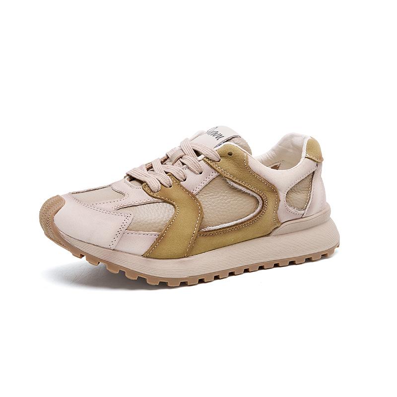 Shu Wu Autumn/Winter Women’s Genuine Leather Color Block Lace-Up Flat Shoes with Fleece Lining