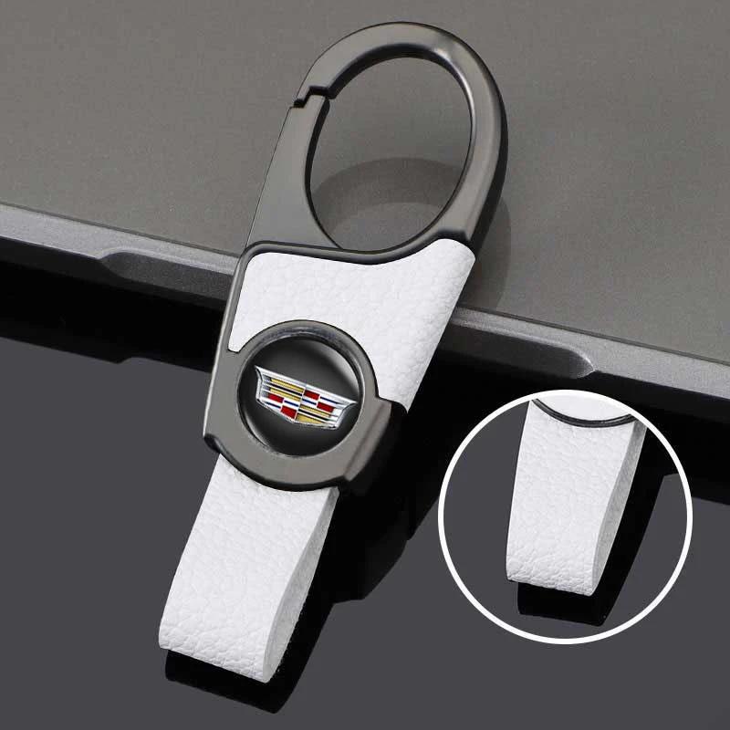 For Cadillac ATS BLS CT4 CT6 CTS ESCALADE EXT SLR SLS SRX STS XLR XT4 XT5 XTS Leather Key Chain Pendant Car Logo Keyring Holder