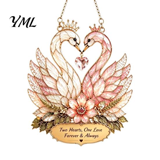 Acrylic Hanging Ornament Stained Glass Style Swan Pendant, Decorative Suncatcher for Window Car Love Symbol Home Decor And Christmas Tree Ornament,