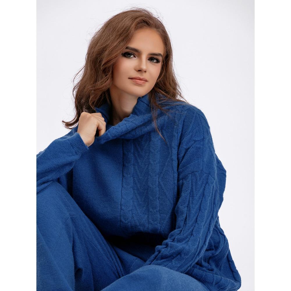 QICED Осенне-зимний комплект большого размера с высоким воротом, модный, нежный и непринужденный стиль, комплект из двух предметов свитера, однотонный трикотажный