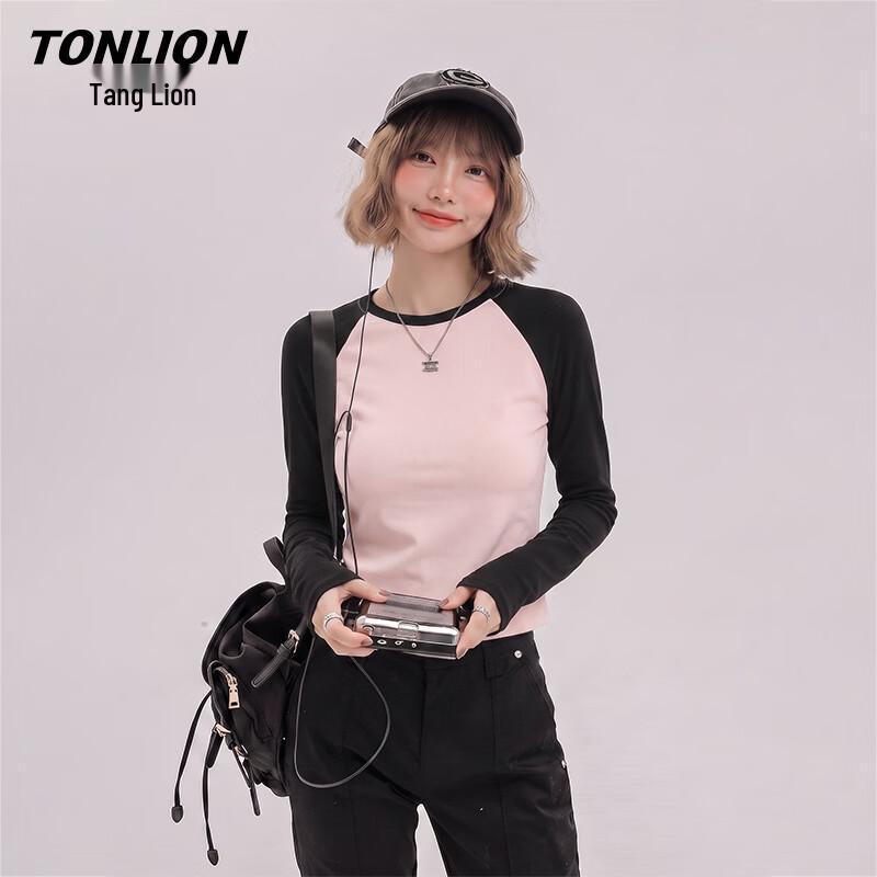 Женская футболка TonLion с длинным рукавом, круглым вырезом, цветные блоки, приталенная