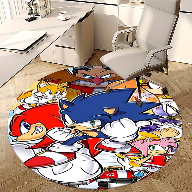 1pc Sonic the Hedgehog Anime Cartoon Design Round Carpet Office Chair Mat, NonSlip Rug for Home Decor, Living Room, Bedroom, Game Room