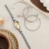 No gift box New small dial barrel-shaped delicate ladies quartz watch   pearl bracelet 4-piece set