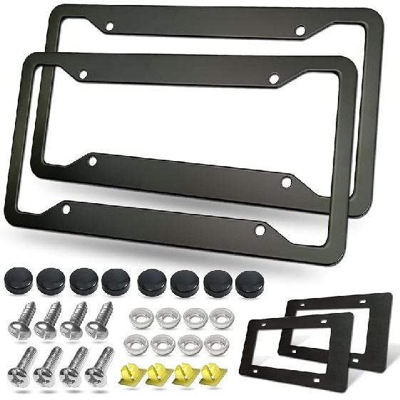 BGGTMO Stainless Steel License Plate Frames- 2 Pack Heavy Duty Polished Mirror Car Tag Cover With Chrome Screws Caps, 4 Holes Front & Rear Holders