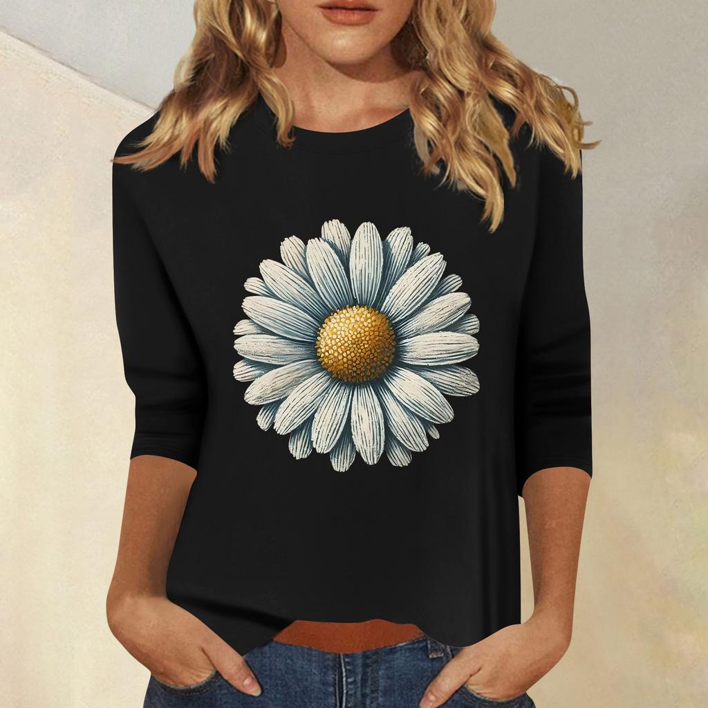 Women's Fashion Casual Printed Seven Sleeve Round Neck Top