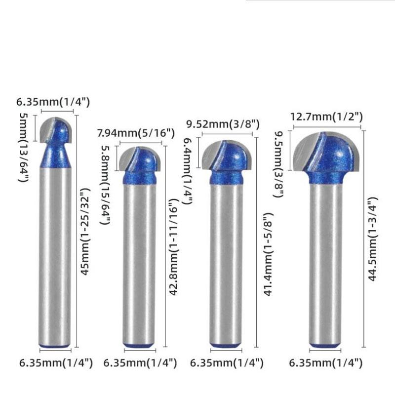 1/4 шт. 1/4 дюйма, 6 мм хвостовик, профессиональный уровень, набор сферических фрез, концевая фреза, круглая коробка, твердосплавная фреза с ЧПУ, радиальная фреза