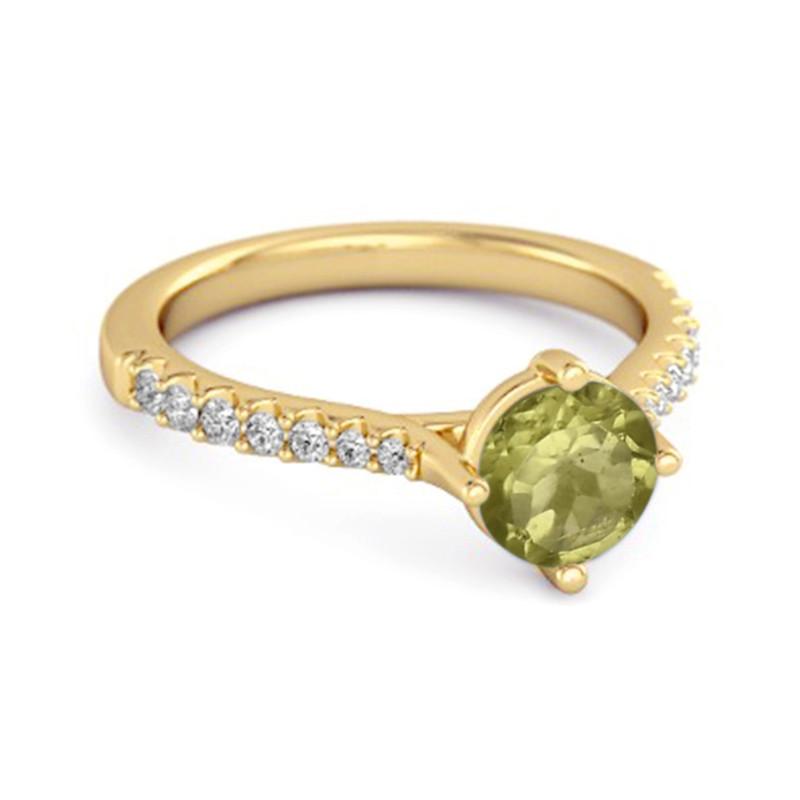 Peridot Classic Pavé Solitaire Ring - Sterling Silver Gold Vermeil