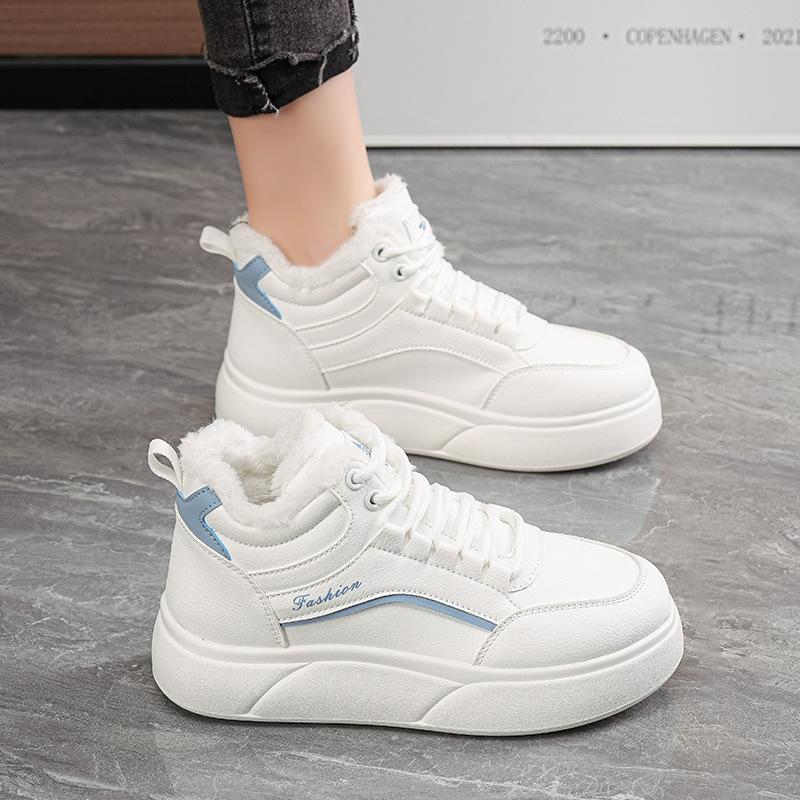 Fleece high-top sneakers women's 2026 winter new warm pregnant women's large cotton shoes platform leather snow boots