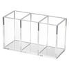 NIUBEE Pen Holder, 3 Compartments, Clear Acrylic, Pen Stand, Cosmetic Storage Box, Desktop Storage for Stationery, Makeup Brushes, and Other Small